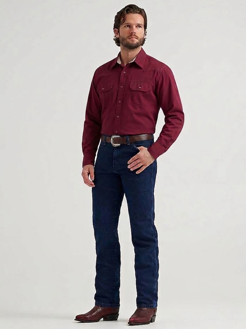 NEW Wrangler Men's Authentic Cowboy Shirt Cut Work Long Sleeve 2XT WINE 2X TALL